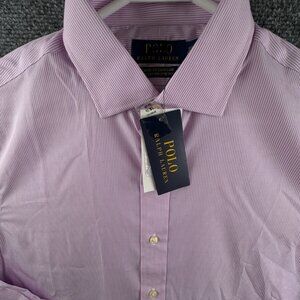 NWT Polo Ralph Lauren Shirt Striped Pink 15.5 34/35 Classic Fit Cotton Stretch